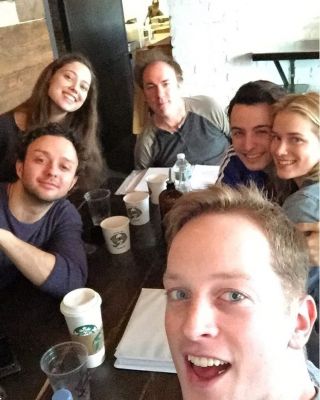"Photo break while running lines! Can't stop laughing #Nibbler"

